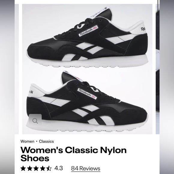 Reebok Women's Black and White Classic Nylon Sneakers - Picture 2 of 7